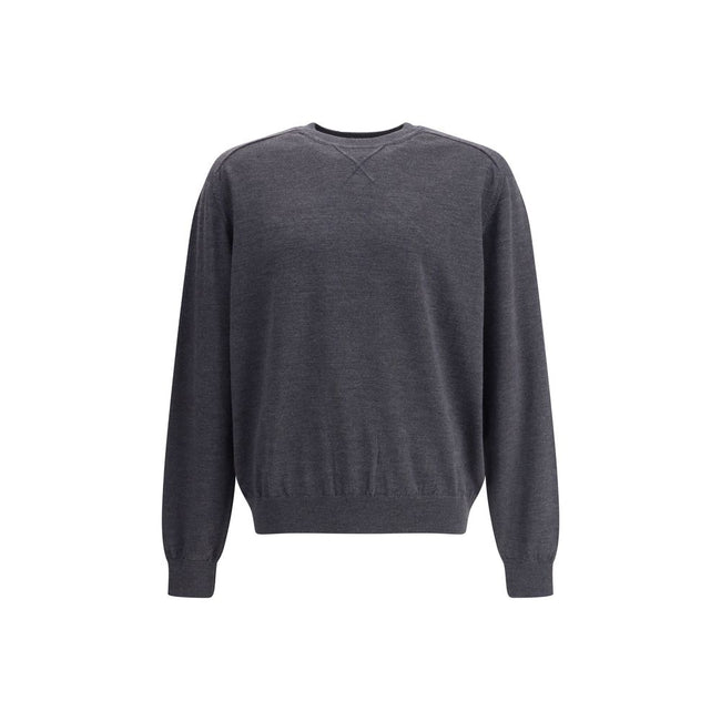 Gray Merino Wool SweatshirtThe crew-neck Sweater by Jacquemus, crafted from off-white merino wool, reflects effortless elegance. Overlock stitching beneath the neckline introduces a contemporary touch, while ribbed edges subtly define the relaxed silhouet