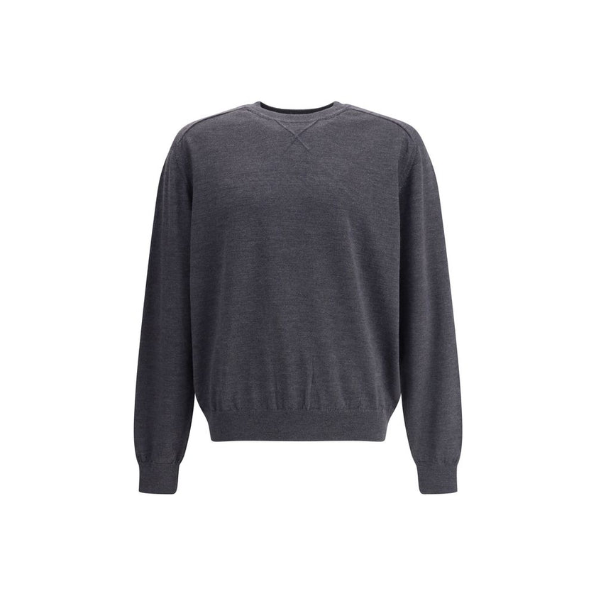 Gray Merino Wool SweatshirtThe crew-neck Sweater by Jacquemus, crafted from off-white merino wool, reflects effortless elegance. Overlock stitching beneath the neckline introduces a contemporary touch, while ribbed edges subtly define the relaxed silhouet