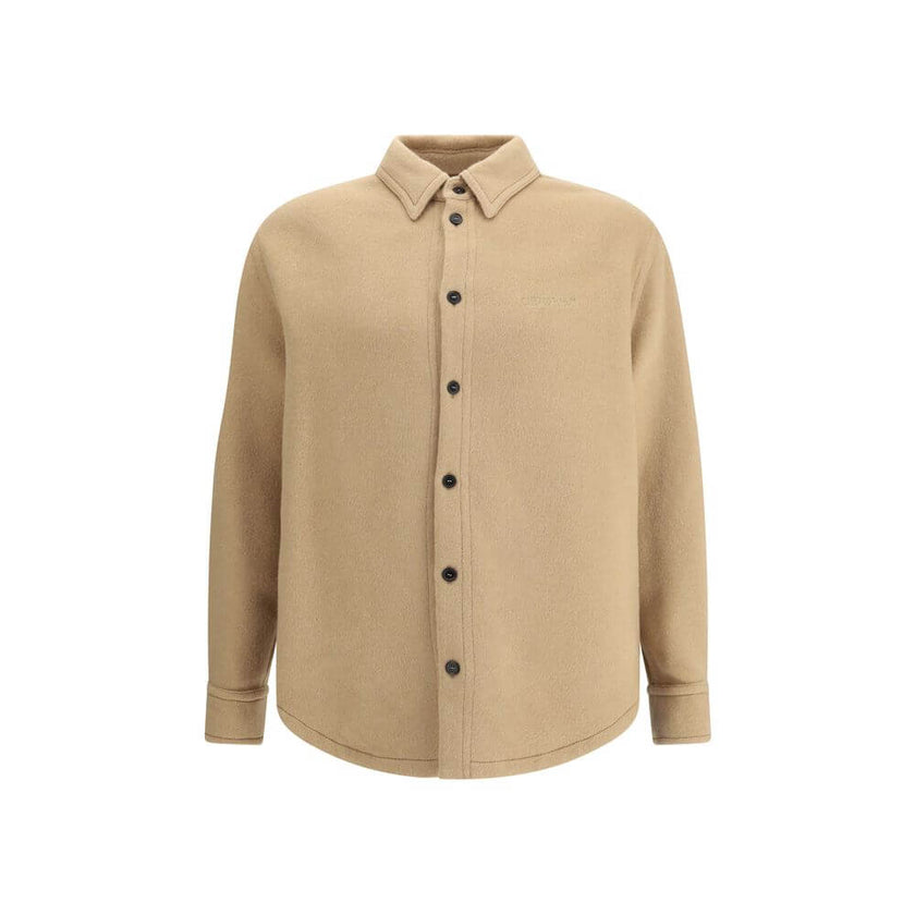 Beige Cashmere Dress ShirtThe Off-White Quote WS Milit Overshirt is crafted from pure cashmere, offering a blend of comfort and contemporary luxury. A classic collar and button closure—mirrored at the cuffs—give the piece a clean, versatile silhouette, wh