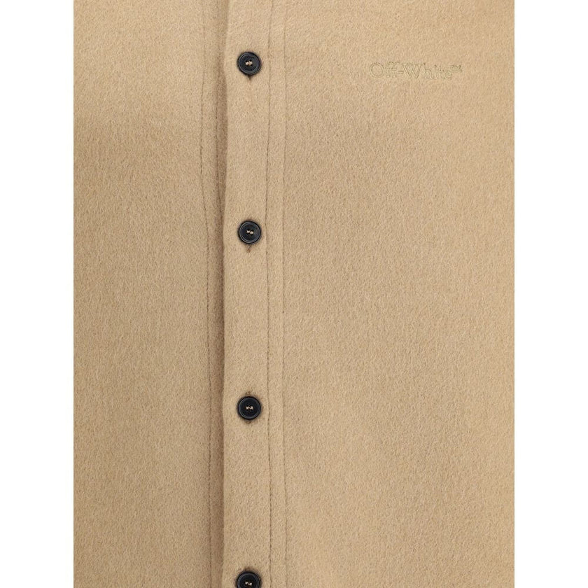 Beige Cashmere Dress ShirtThe Off-White Quote WS Milit Overshirt is crafted from pure cashmere, offering a blend of comfort and contemporary luxury. A classic collar and button closure—mirrored at the cuffs—give the piece a clean, versatile silhouette, wh