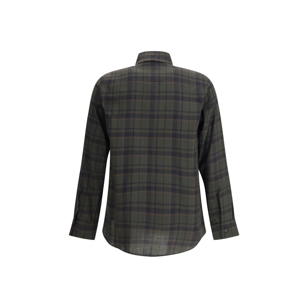 Green Cotton Pattern ShirtThe checked Shirt by Saint Laurent blends timeless tailoring with a modern edge. Crafted in soft cotton, it features a pointed collar and a chest patch pocket embroidered with the iconic Cassandre logo. A front button closure, si