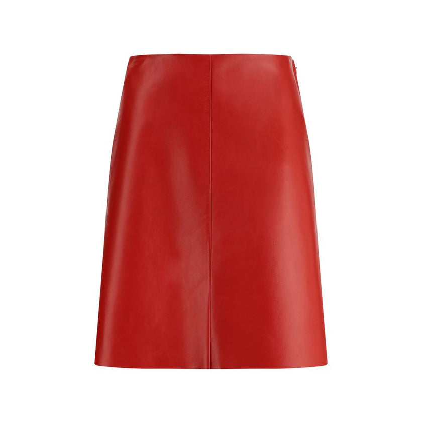 Red Lamb Leather Mini SkirtThe Nappa Leather Skirt by Miu Miu embodies sophisticated femininity with its sleek lines and lively shades. Crafted from supple nappa leather, it is enhanced by the natural sheen and softness achieved through meticulous hand-fi