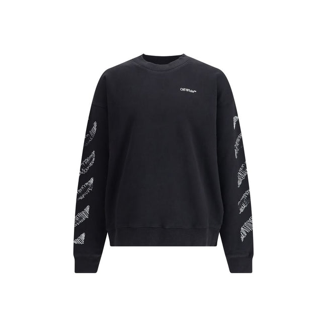 Black Cotton SweatshirtThe Scribble Diag Skate Crewneck by Off-White captures the essence of streetwear with its minimalist lines and bold graphic presence. Crafted from solid French cotton, it showcases embroidered details and the brand’s signature logo