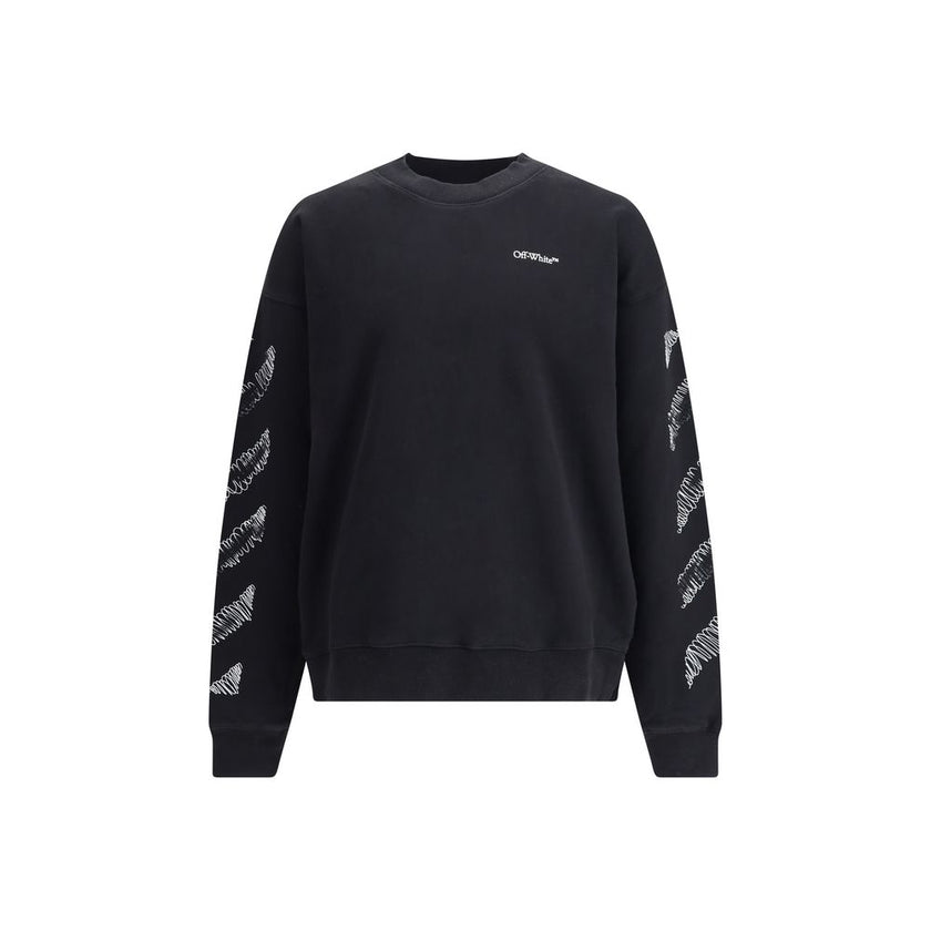 Black Cotton SweatshirtThe Scribble Diag Skate Crewneck by Off-White captures the essence of streetwear with its minimalist lines and bold graphic presence. Crafted from solid French cotton, it showcases embroidered details and the brand’s signature logo