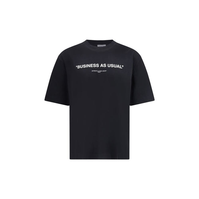 Black Cotton ClothingThe ‘Business Quote’ T-shirt by Off-White embodies the brand’s ironic and conceptual spirit, elevating a wardrobe staple into a style statement. Crafted from black cotton, it features a ribbed crew neckline and a contrasting front log