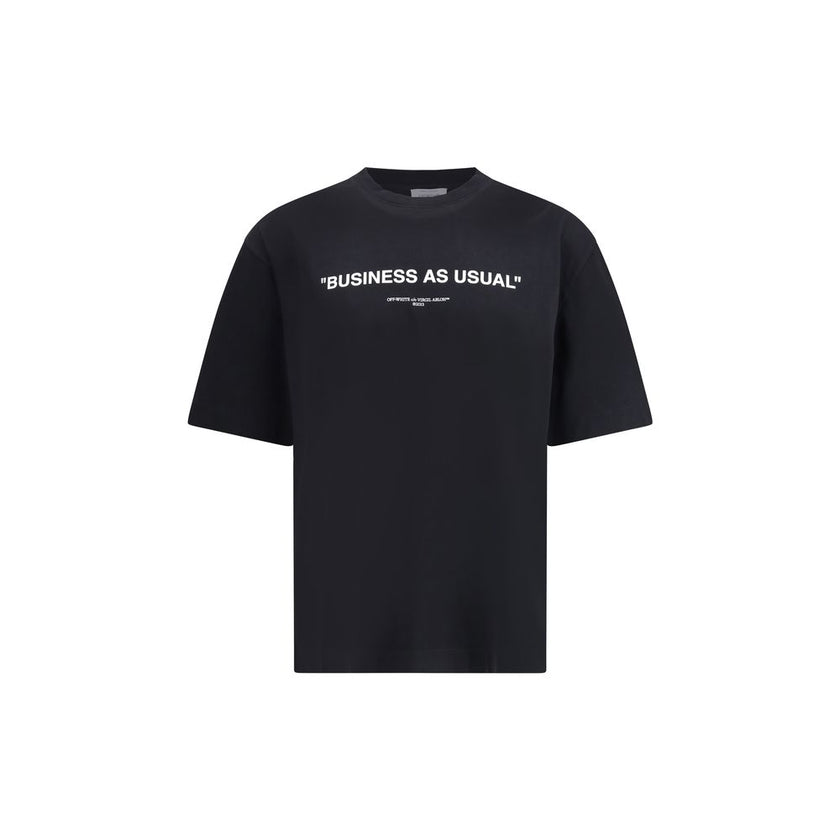 Black Cotton ClothingThe ‘Business Quote’ T-shirt by Off-White embodies the brand’s ironic and conceptual spirit, elevating a wardrobe staple into a style statement. Crafted from black cotton, it features a ribbed crew neckline and a contrasting front log