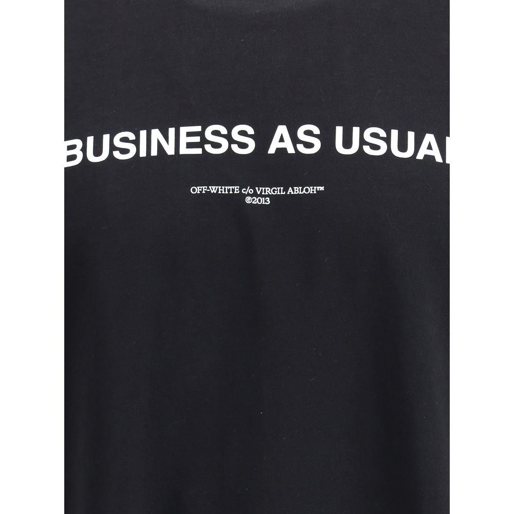 Black Cotton ClothingThe ‘Business Quote’ T-shirt by Off-White embodies the brand’s ironic and conceptual spirit, elevating a wardrobe staple into a style statement. Crafted from black cotton, it features a ribbed crew neckline and a contrasting front log