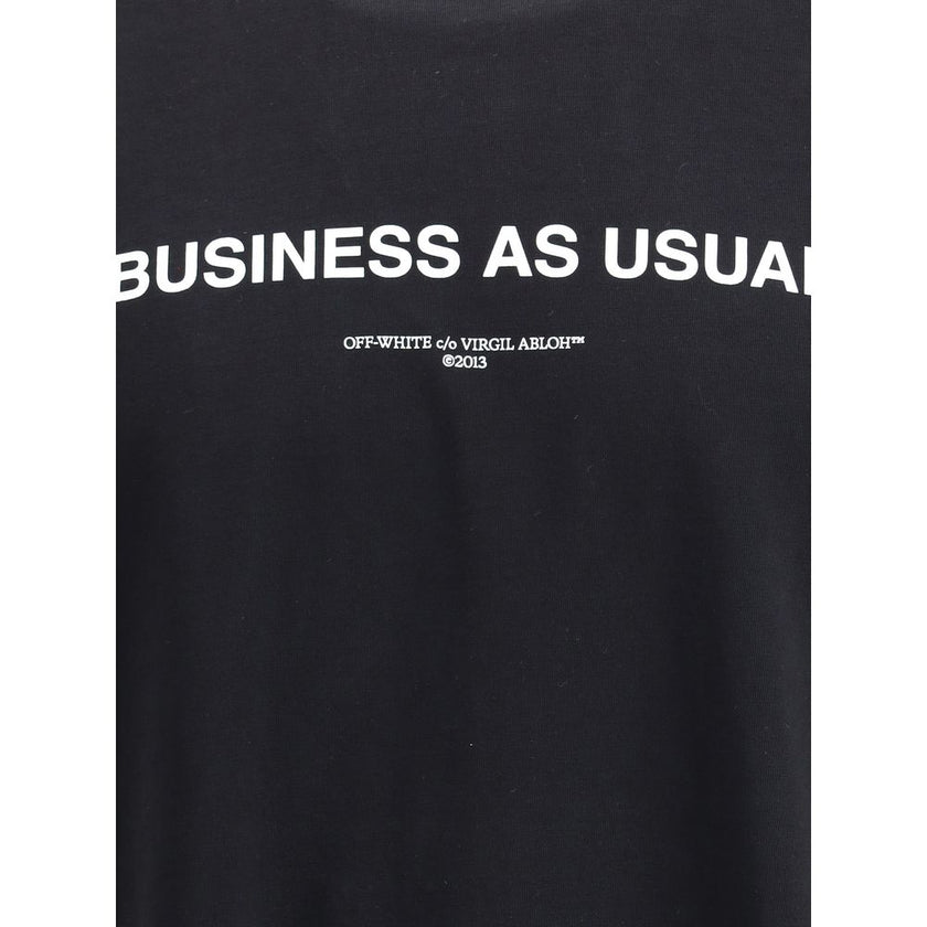 Black Cotton ClothingThe ‘Business Quote’ T-shirt by Off-White embodies the brand’s ironic and conceptual spirit, elevating a wardrobe staple into a style statement. Crafted from black cotton, it features a ribbed crew neckline and a contrasting front log