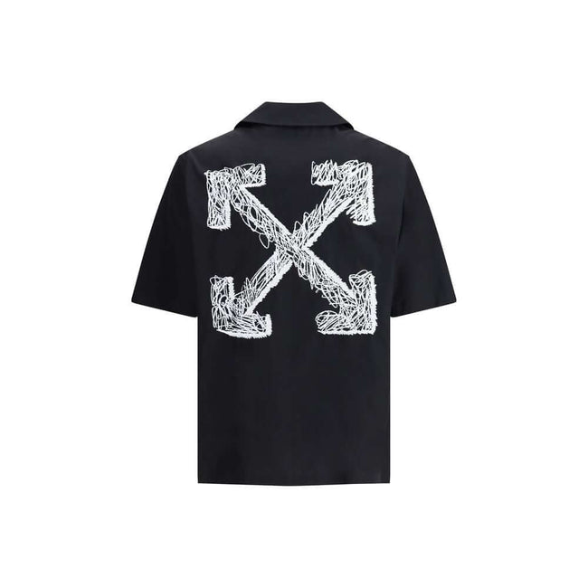 Black Cotton Pattern ShirtThe Off-White™ bowling Shirt in Poplin reimagines a menswear classic through the brand’s signature urban lens. Featuring a classic collar and front button closure, the piece is defined by the bold painted arrow print on the back,