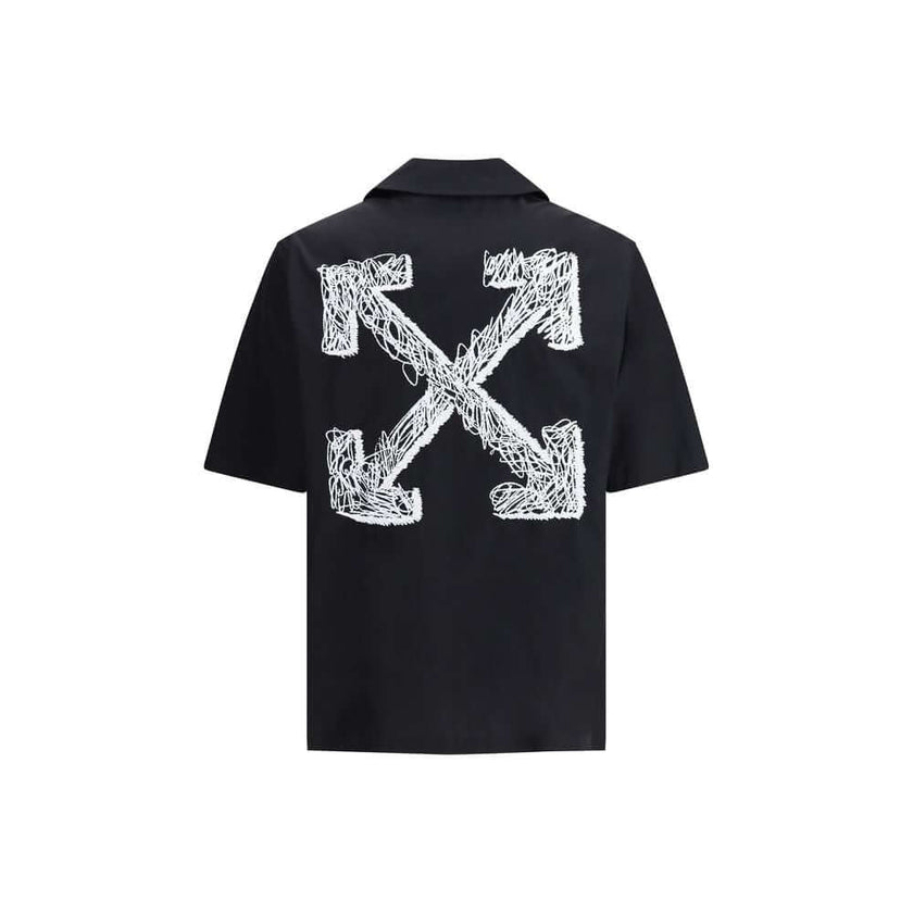 Black Cotton Pattern ShirtThe Off-White™ bowling Shirt in Poplin reimagines a menswear classic through the brand’s signature urban lens. Featuring a classic collar and front button closure, the piece is defined by the bold painted arrow print on the back,