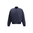 Blue Recycled Polyamide BomberThe Bomber Jacket by Prada blends urban elegance with refined detailing. Featuring a regular fit, it is defined by rib-knit collar and cuffs for comfort and a subtle sporty touch. The zip closure and flap pockets with button