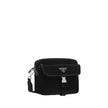Black Polyamide Shoulder BagNylon Shoulder Bag by Prada, adjustable and removable shoulder strap with embroidered brand signature, removable mini pouch with zipper, triangular brand monogram plaque applied embossed on pouch, front push lock closure, iconi