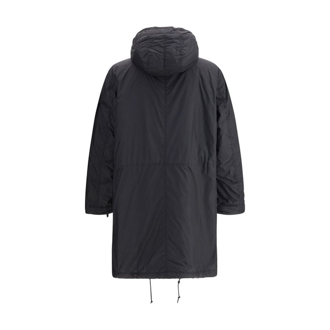 Long Down JacketStone Island’s long Down Jacket combines protection and style in a functional design. Featuring an adjustable drawstring hood and front zipper and snap-button closure, it has two maxi patch pockets on the front and an adjustable hem for a