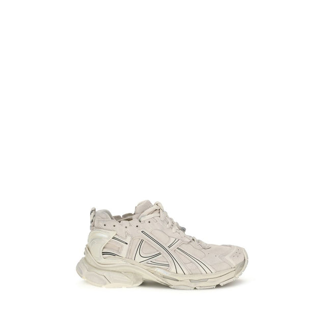 Beige Calf Leather Bos Taurus Athletic SneakersRunner Sneakers by Balenciaga combine technical materials and cowhide leather in a bold design with a worn-in effect. Featuring intricate construction and contrasting details, they feature size printed on the