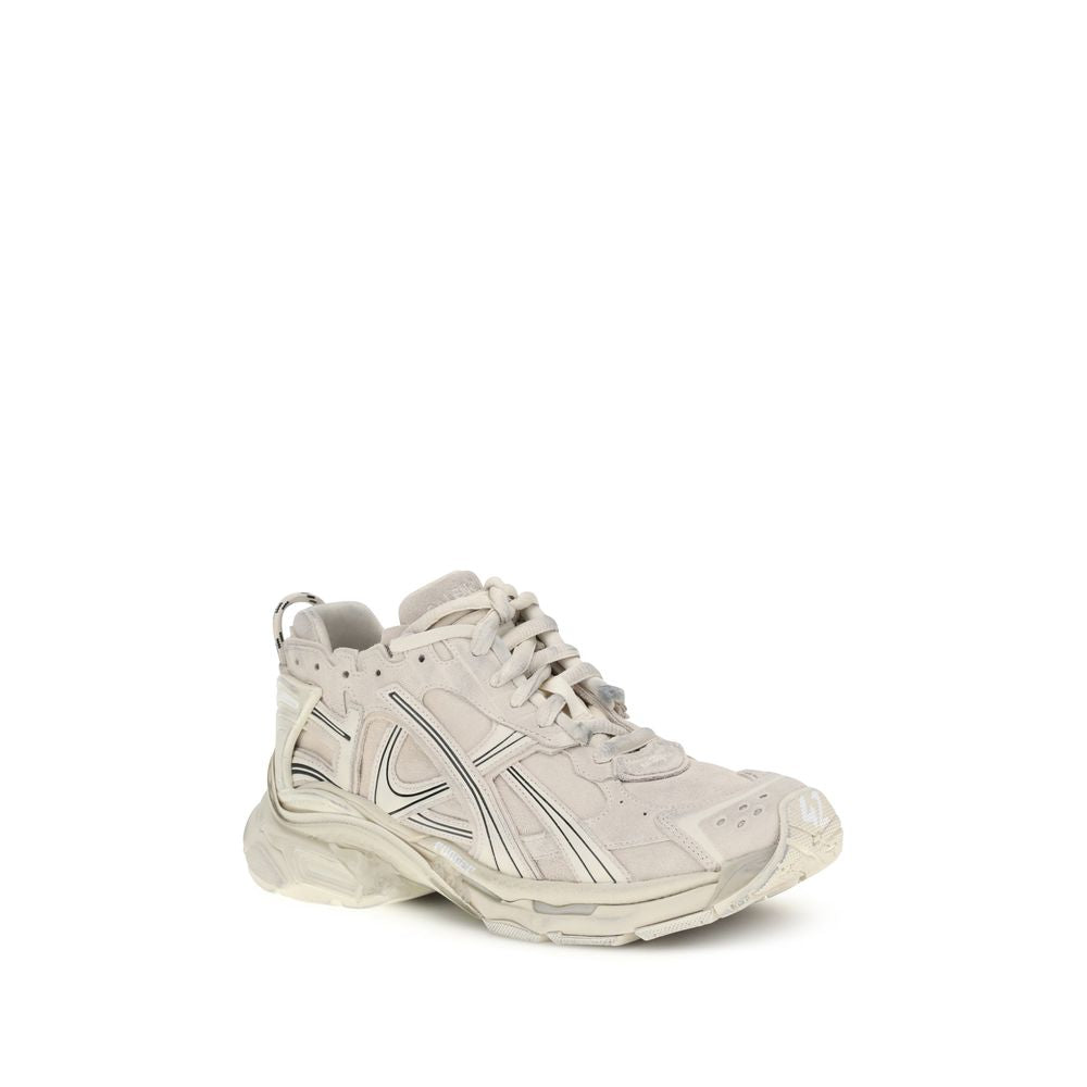 Beige Calf Leather Bos Taurus Athletic SneakersRunner Sneakers by Balenciaga combine technical materials and cowhide leather in a bold design with a worn-in effect. Featuring intricate construction and contrasting details, they feature size printed on the