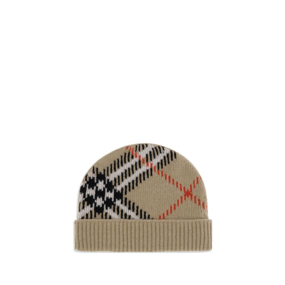Beige Cashmere BeanieCashmere blend Check beanie Hat by Burberry is a refined accessory that combines comfort and iconic style. Made from a soft cashmere blend, it features the classic Burberry Check pattern worked in jacquard. Ribbed trim completes the d