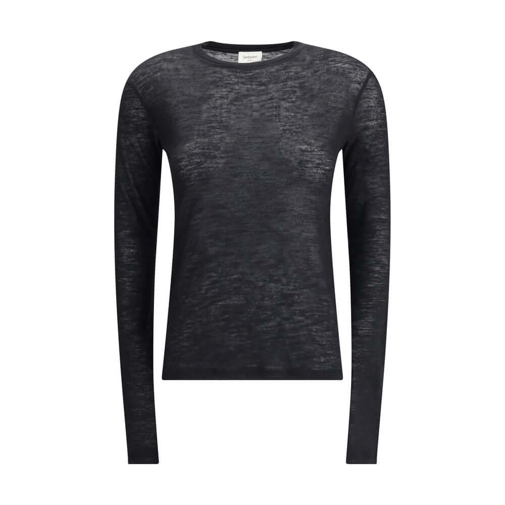 Black Cashmere Long Sleeve T-ShirtThe short-sleeved T-shirt in Cashmere and Silk by Saint Laurent is an essential piece that expresses refinement through simplicity. Featuring a classic crew neck and clean lines, it embraces the silhouette with the lightn