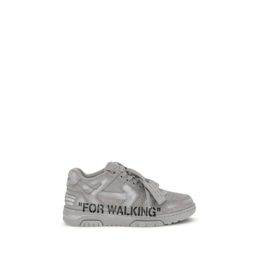 Gray Calf Leather Bos Taurus Low Top SneakersThe Out of Office For Walking Sneakers by Off-White feature a perforated round toe for breathability and comfort. The flat sole ensures stability, while the iconic Arrow logo embossed on the side panel adds a d