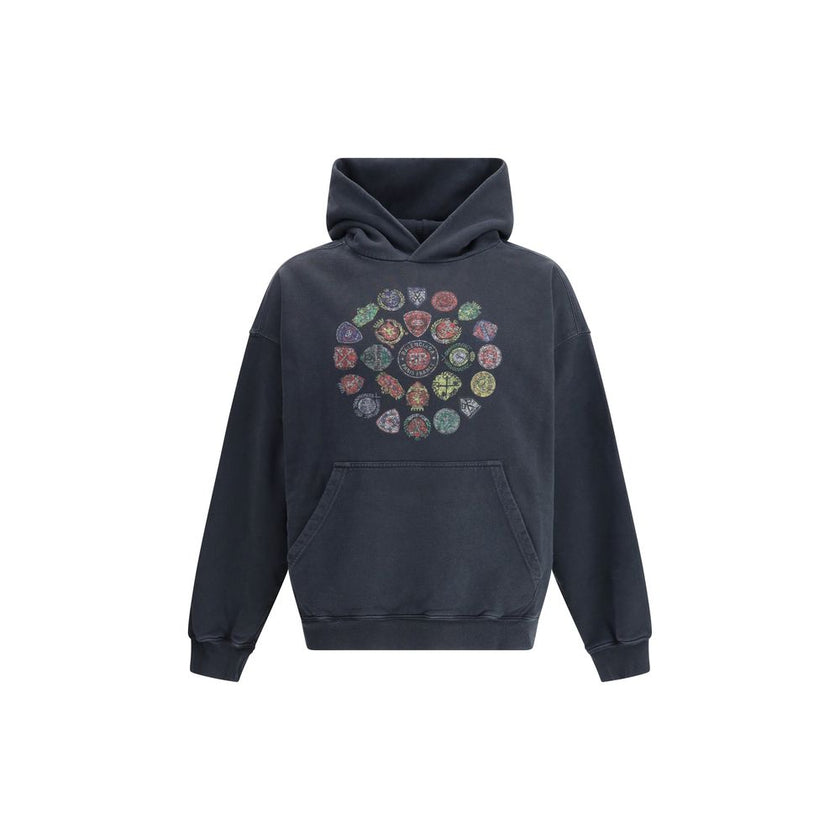 Black Cotton SweatshirtThe Spiral Crest Hoodie by Balenciaga in dry fleece redefines streetwear with a bold graphic accent. Designed with a medium fit, it features a hood without drawstrings, relaxed shoulders, and a front kangaroo pocket. The gathered cu