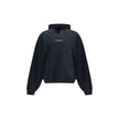 Black Cotton SweatshirtThe Hoodie by Balenciaga blends comfort with iconic design. Crafted from medium fleece, it features a relaxed silhouette with dropped shoulders and a functional kangaroo pocket. Elasticated cuffs and hem ensure a defined fit, while