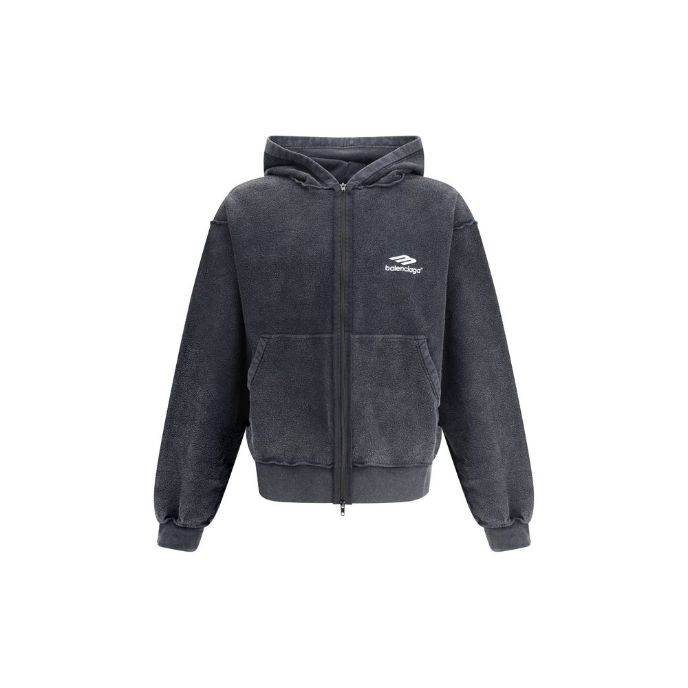 Black Cotton SweatshirtThe Inside-Out 3B Sports Icon Zip Hoodie in dry fleece with a washed effect embodies a raw, contemporary spirit. Its exposed reversed seams highlight the inside-out construction, while the drawstring-free hood and soft shoulders enh