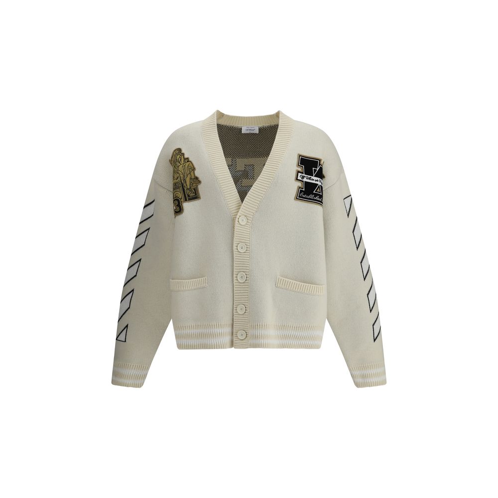 Cream Cotton CardiganThe Moon Vars Knit Cardigan by Off-White reflects the brand’s urban-inspired aesthetic with a wool construction and relaxed fit. Intarsia patterns and embroidered details bring together signature codes with the seasonal moon motif at