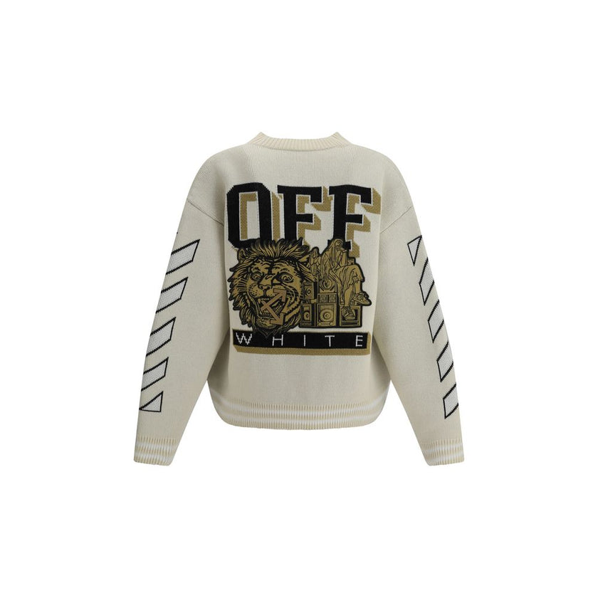Cream Cotton CardiganThe Moon Vars Knit Cardigan by Off-White reflects the brand’s urban-inspired aesthetic with a wool construction and relaxed fit. Intarsia patterns and embroidered details bring together signature codes with the seasonal moon motif at