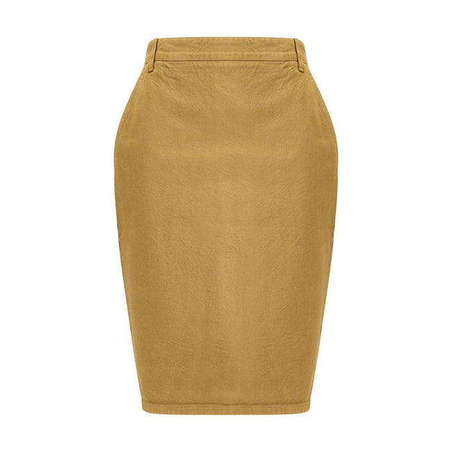 Beige Denim SkirtThe Denim Pencil Skirt by Saint Laurent combines practicality with contemporary style in an essential piece. Crafted from certified cotton, it features a mid-rise waist with belt loops, a back vent for ease of movement, and a fitted silho