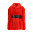 Red Polyester CoatThe Wrap Faux Fur Coat by Balenciaga envelops the silhouette with bold, contemporary elegance. Made from recycled polyester with a faux fur effect, it blends luxury with a sustainable spirit. The design features a straight collar and lon