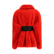 Red Polyester CoatThe Wrap Faux Fur Coat by Balenciaga envelops the silhouette with bold, contemporary elegance. Made from recycled polyester with a faux fur effect, it blends luxury with a sustainable spirit. The design features a straight collar and lon