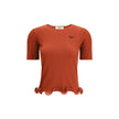 Red Fleece Wool TopThe short-sleeved Virgin Wool Top by Fendi is an essential piece that combines refined simplicity with iconic details. Made from ribbed Virgin Wool, it features a fitted cut with a classic crewneck, enhancing the silhouette with minimal