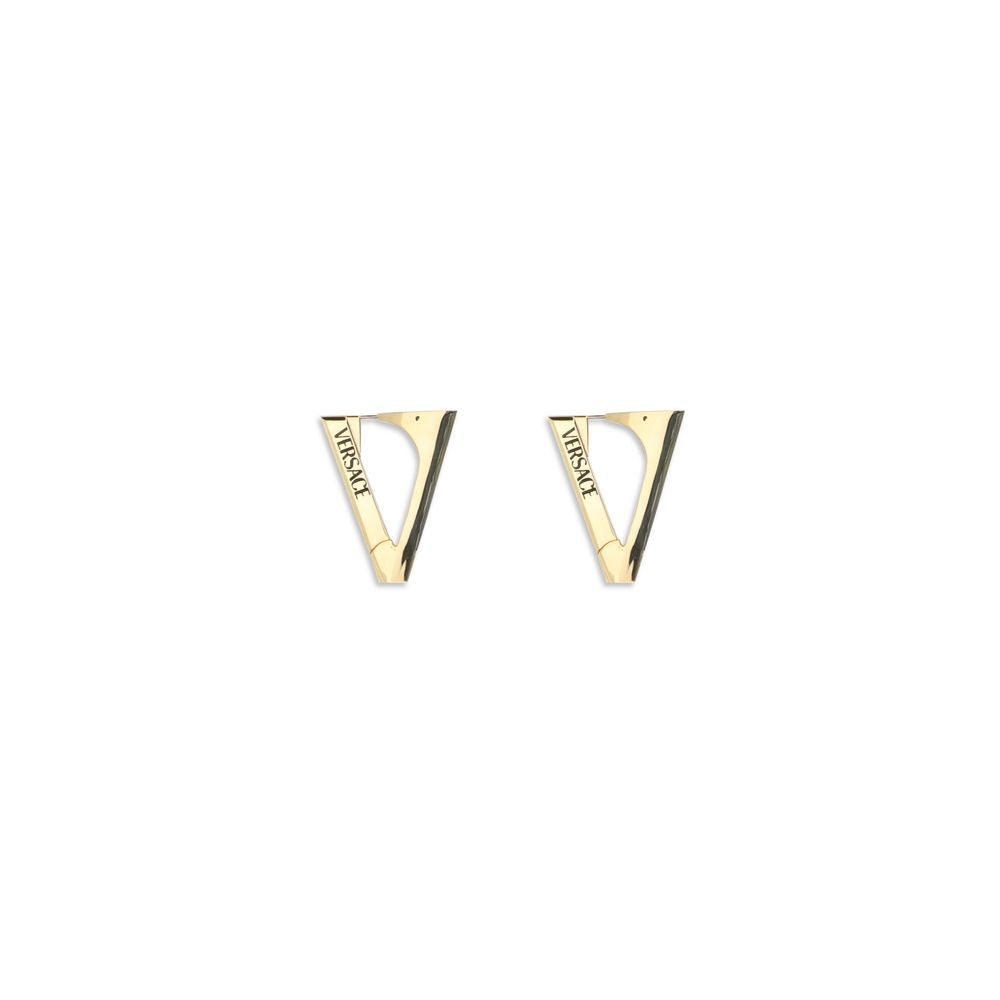 Gold Metal EarringsThe V drop Earrings by Versace feature a V-shaped design with the Versace logo enamel-engraved on both sides. They are equipped with Versace logo engraving and a spring closure. Season: AW25 Composition: 100% Metal Metallic Metallised M