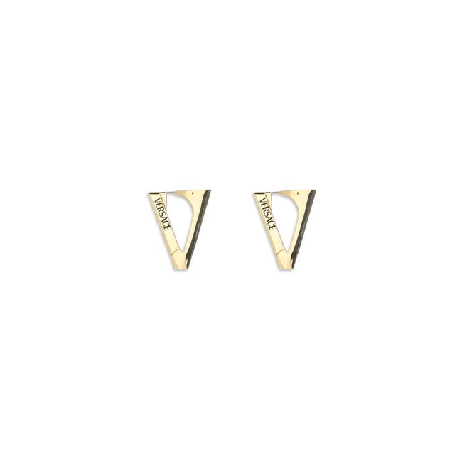 Gold Metal EarringsThe V drop Earrings by Versace feature a V-shaped design with the Versace logo enamel-engraved on both sides. They are equipped with Versace logo engraving and a spring closure. Season: AW25 Composition: 100% Metal Metallic Metallised M