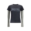 Black Cotton SportswearThe Washed Crayon Political Double-Sleeve T-Shirt by Balenciaga reimagines layering through a refined trompe-l’œil effect. Crafted from stretch interlock jersey with a washed finish, it mimics a short-sleeve tee layered over a long-