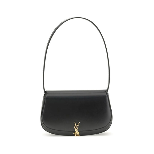 Black Calf Leather Bos Taurus Shoulder BagThe Voltaire mini Shoulder Bag by Saint Laurent is an elegant crescent-shaped bag crafted from calfskin with a lightly polished finish. Bronze-colored metallic parts add a warm, vintage touch, while the Cassandre