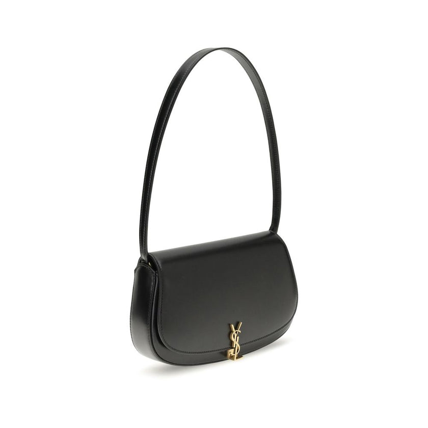Black Calf Leather Bos Taurus Shoulder BagThe Voltaire mini Shoulder Bag by Saint Laurent is an elegant crescent-shaped bag crafted from calfskin with a lightly polished finish. Bronze-colored metallic parts add a warm, vintage touch, while the Cassandre