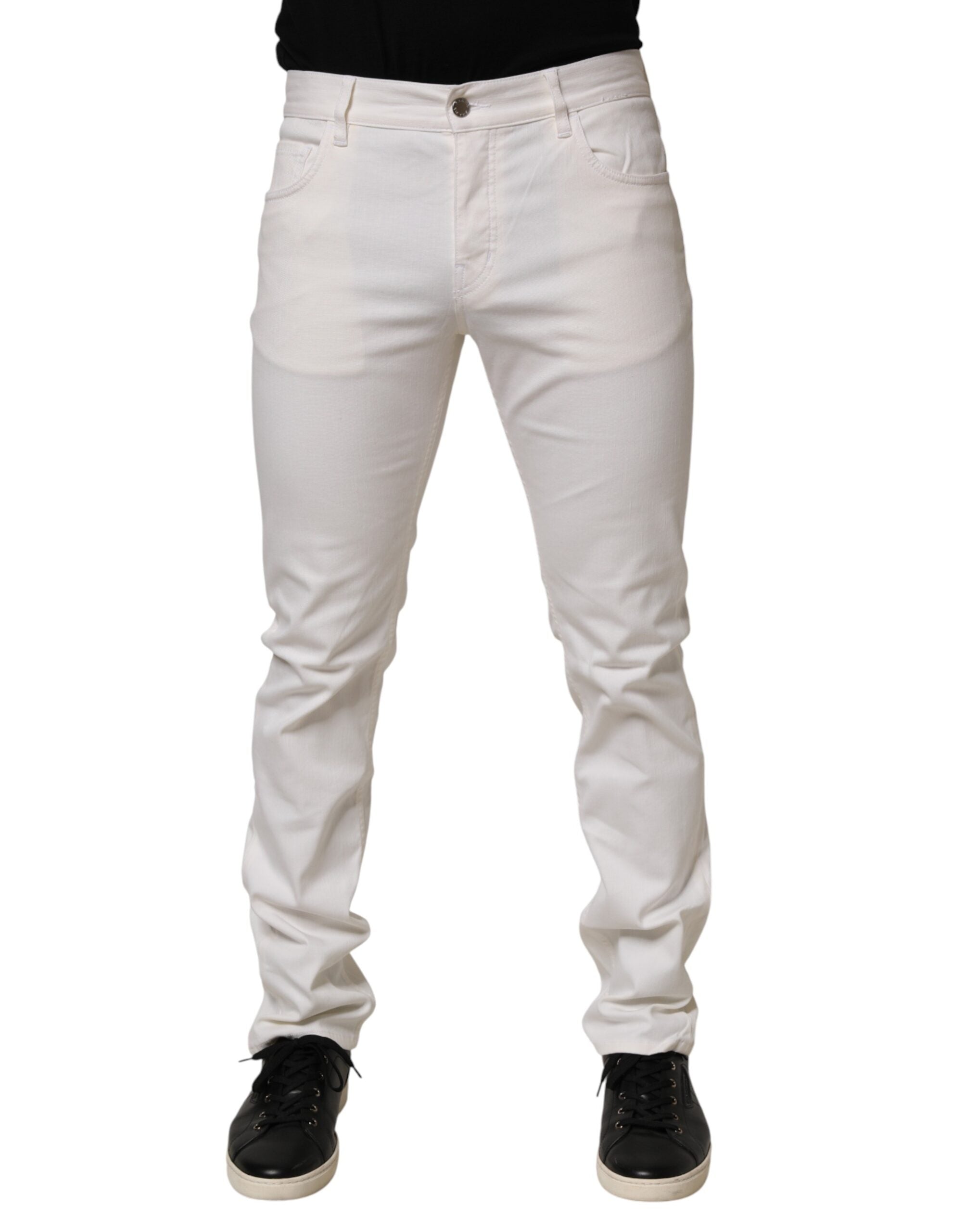 White Denim Skinny Fit Mid Waist Jeans