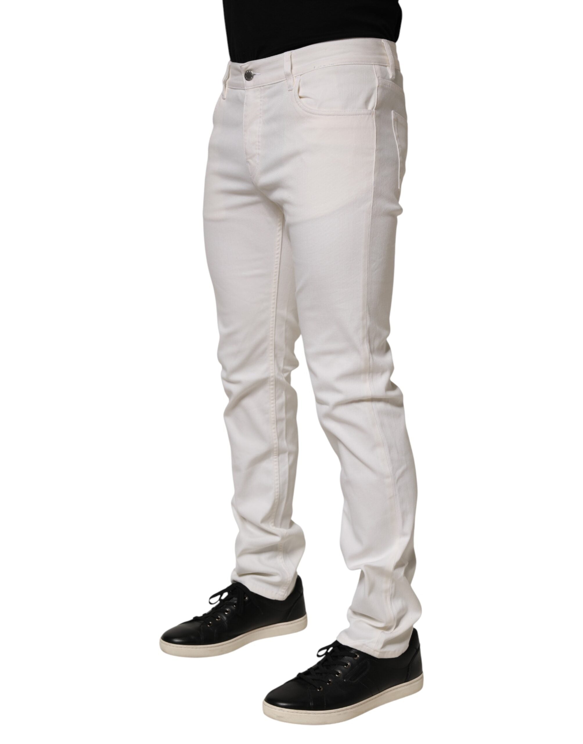 Jean blanc taille mi-haute coupe skinny, style décontracté