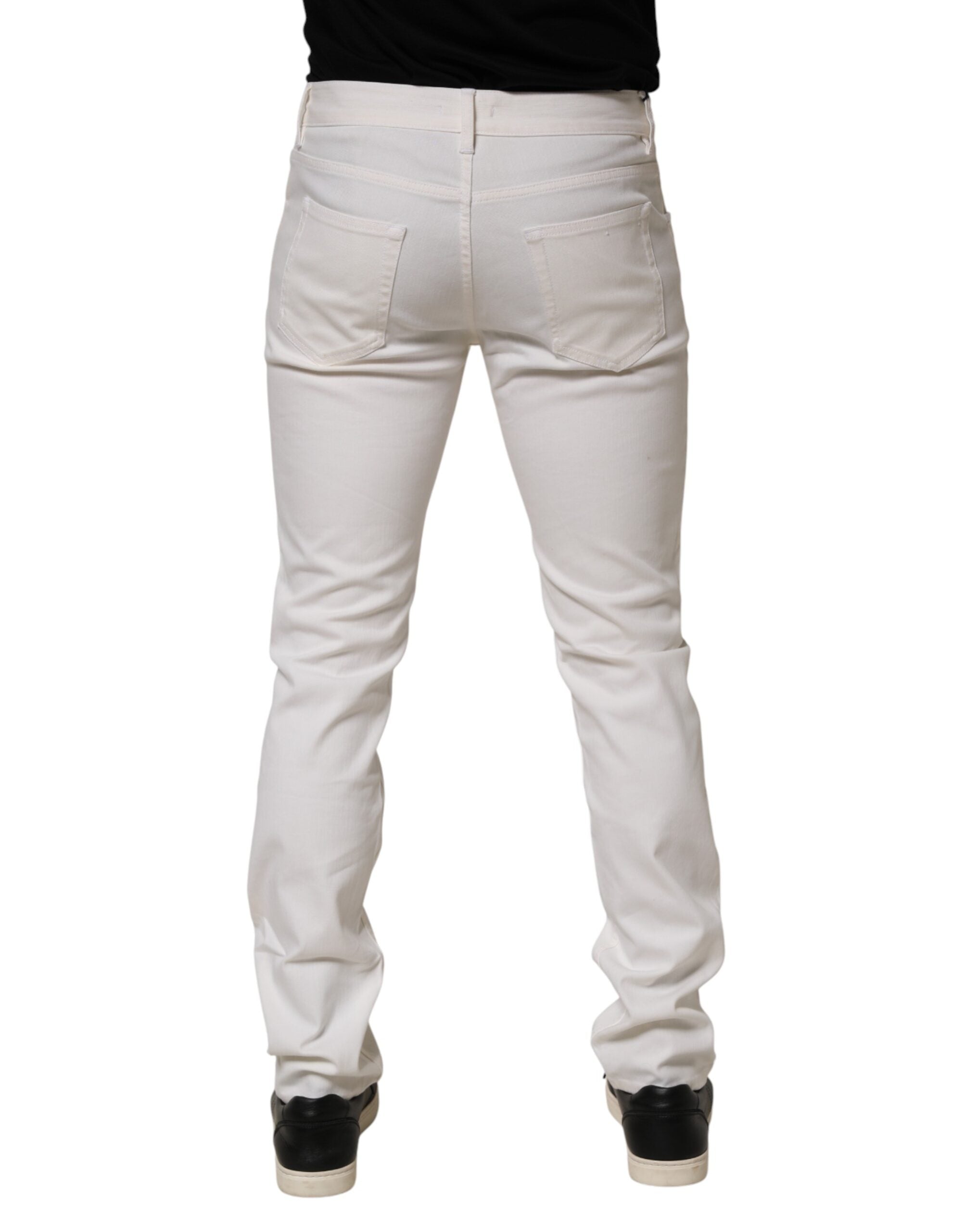 Jean blanc taille mi-haute coupe skinny, style décontracté