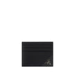 Black Calf Leather Bos Taurus WalletPrada’s leather credit Card Holder is a compact and elegant accessory with six card slots distributed on the front and back. It is embellished with a blue leather detail with a metal plaque and logo on the front, while