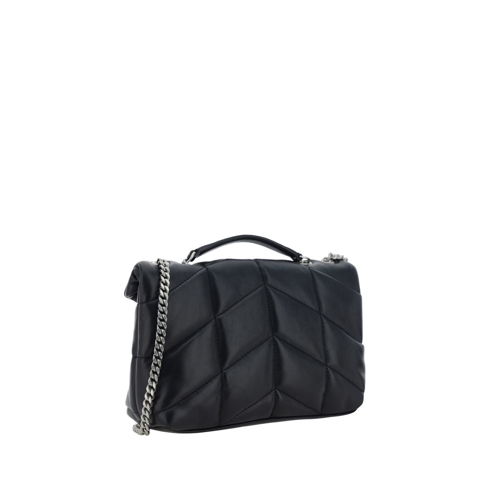 Black Lamb Ovis Aries Aries Shoulder BagLambskin Mini Shoulder Bag by Saint Laurent, front closure by snap-button flap, all-over padded and quilted chévron design, embossed YSL iconic brand logo plaque on front, single interior compartment, rigid leather
