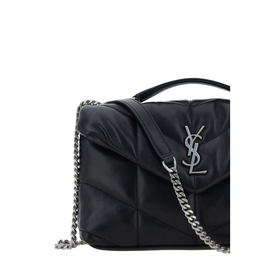 Black Lamb Ovis Aries Aries Shoulder BagLambskin Mini Shoulder Bag by Saint Laurent, front closure by snap-button flap, all-over padded and quilted chévron design, embossed YSL iconic brand logo plaque on front, single interior compartment, rigid leather