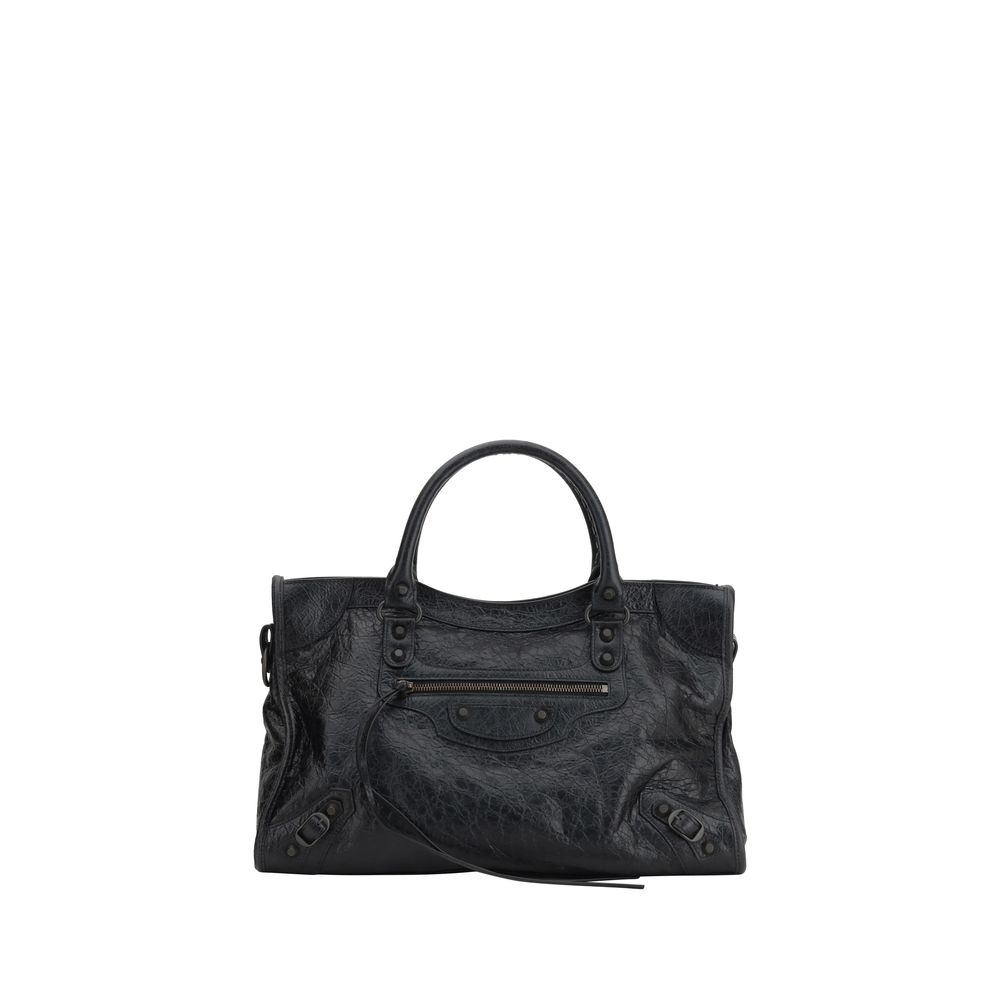 Black Calf Leather Bos Taurus Shoulder BagBalenciaga’s Le City Medium Shoulder Bag is a high-class item made of fine lambskin leather that combines elegance and functionality. The two hand-woven leather handles lend an artisanal and refined touch, while t