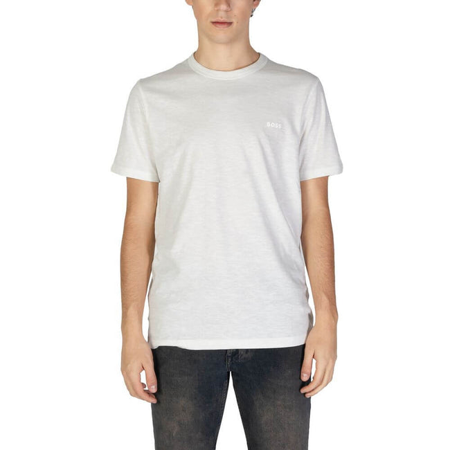 White Cotton T-ShirtThe Boss Tegood 10240843 01 50508243 men’s short-sleeved t-shirt is an essential piece for those who value both style and comfort. Made from 100% high-quality cotton, this t-shirt offers a soft feel against the skin and a natural fit,