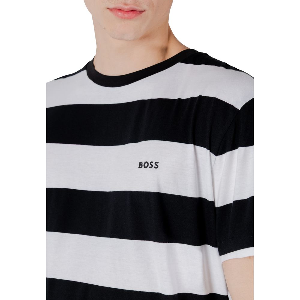 Black Cotton T-ShirtDiscover the Boss TalesStripe short-sleeve t-shirt for men, an essential piece for your summer wardrobe. Made from 100% cotton, this t-shirt offers a soft and comfortable feel against the skin, perfect for warm days. The elegant and mo