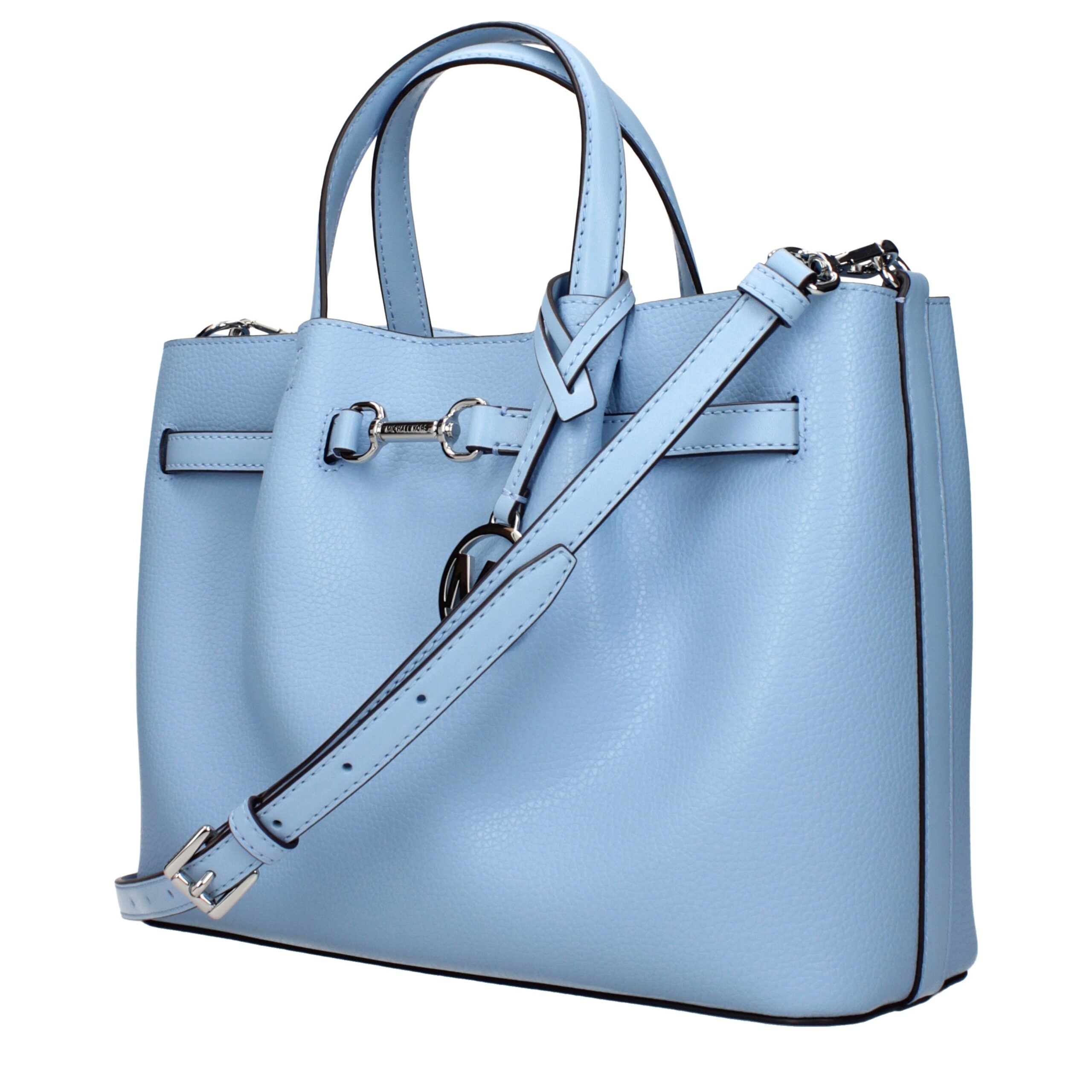 Light Blue Leather HandbagDescription: The product with MPN 35S5S2ZS3TLTSKY and code F83974 leather in heavenly is a handbags designed by Michael Kors. It has features like front logo, divider inner pocket, adjustable shoulder, removable shoulder, front d