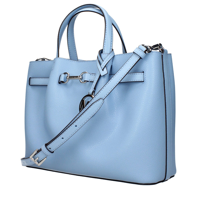 Light Blue Leather HandbagDescription: The product with MPN 35S5S2ZS3TLTSKY and code F83974 leather in heavenly is a handbags designed by Michael Kors. It has features like front logo, divider inner pocket, adjustable shoulder, removable shoulder, front d