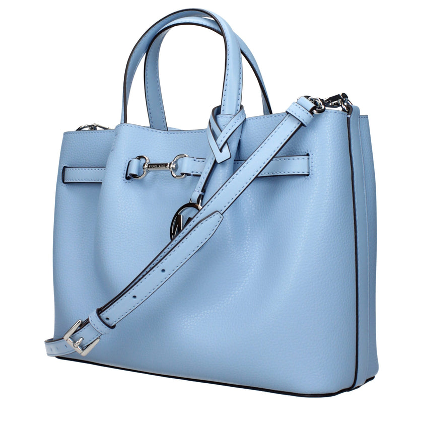 Light Blue Leather HandbagDescription: The product with MPN 35S5S2ZS3TLTSKY and code F83974 leather in heavenly is a handbags designed by Michael Kors. It has features like front logo, divider inner pocket, adjustable shoulder, removable shoulder, front d