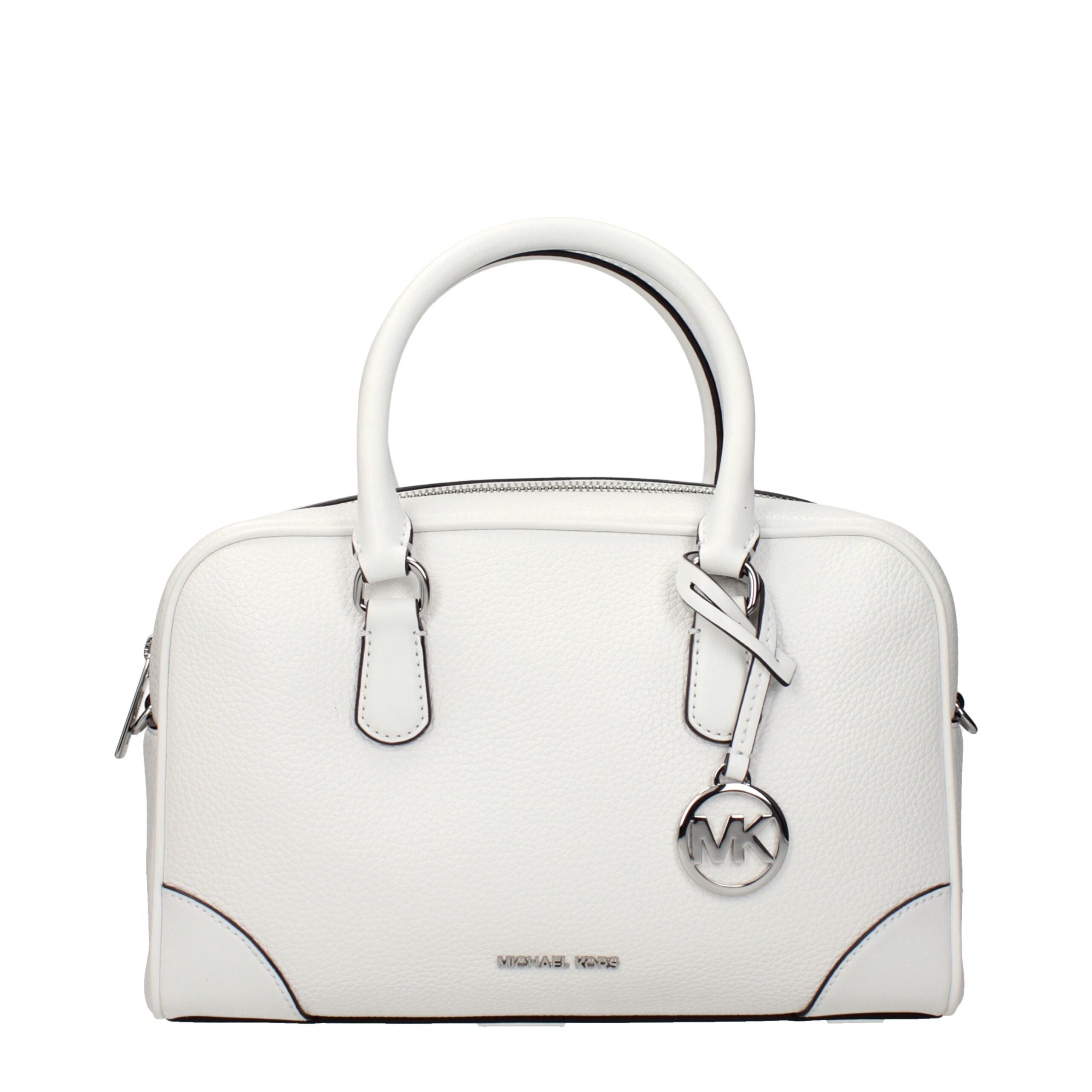 White Leather HandbagDescription: The product with MPN 35S5S70S6LOPTICWHITE and code F85021 leather in white is a handbags designed by Michael Kors. It has features like front logo, front detail, removable details, adjustable shoulder, removable shoulder.