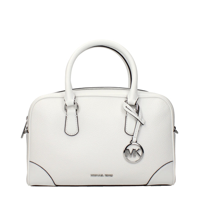 White Leather HandbagDescription: The product with MPN 35S5S70S6LOPTICWHITE and code F85021 leather in white is a handbags designed by Michael Kors. It has features like front logo, front detail, removable details, adjustable shoulder, removable shoulder.